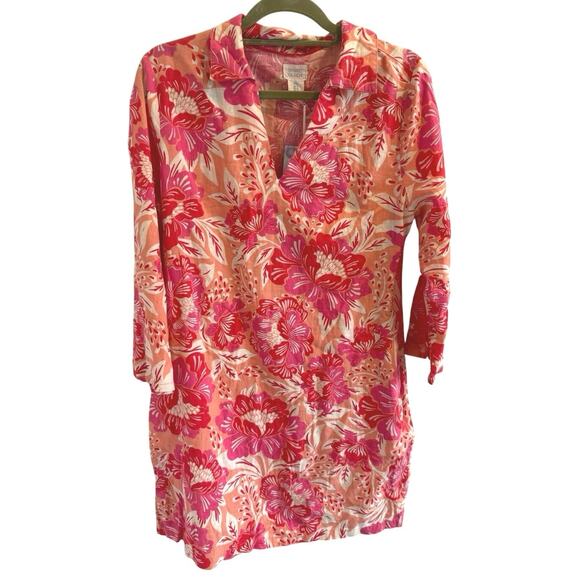 NWT Sigrid Olsen Sz 6 Pink Collared Popover Linen Blend Shirt Dress Pockets - Picture 1 of 7